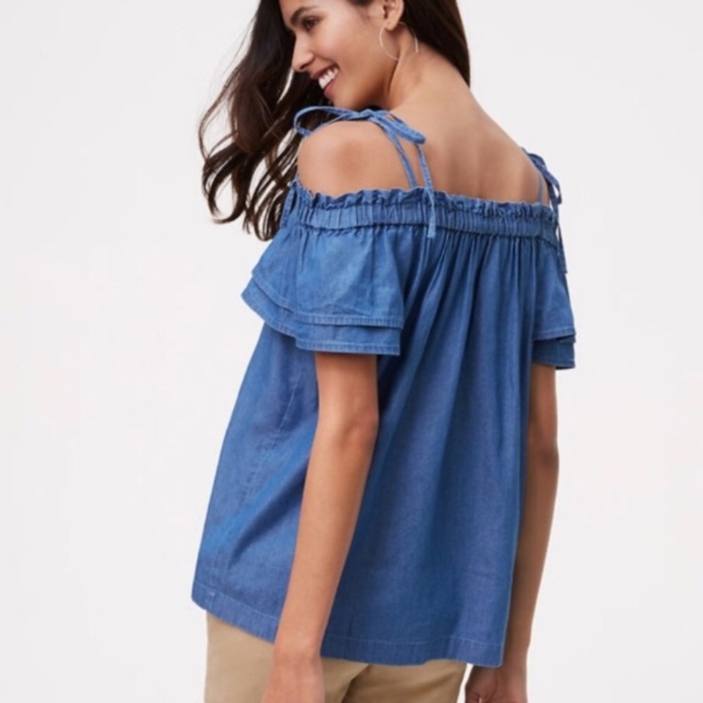 The Loft S petite Chambray Off the Shoulder Blouse